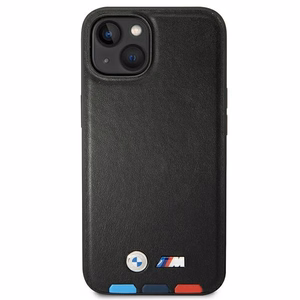 Чехол BMW BMHMP14M22PTDK iPhone 14 Plus 6.7" чёрный/чёрный Leather Stamp Tricolor Magsafe