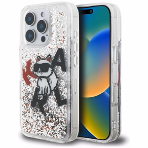 Karl Lagerfeld Liquid Glitter Choupette Logo Ümbris jaoks iPhone 16 Pro - Läbipaistev