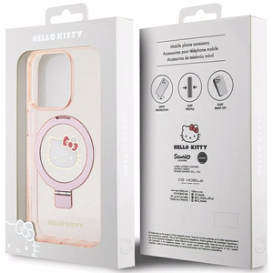 Hello Kitty Ring Stand Glitter Electrop Logo MagSafe Ümbris jaoks iPhone 15 Pro - Roosa