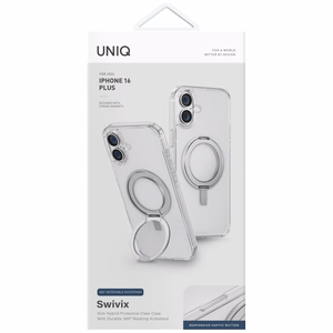 Uniq Swivix 360 Rotating Kickstand Ümbris jaoks iPhone 16 Plus - Läbipaistev