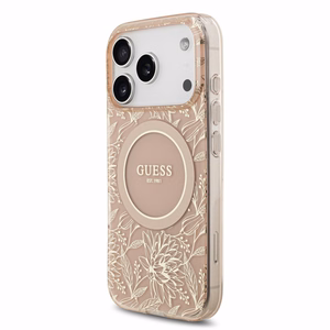 Guess IML Flowers Allover Strap MagSafe ümbris Apple iPhone 18 Pro Max jaoks, roosa
