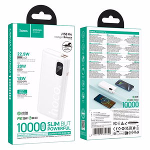 Hoco J158 Pro akupank, 10000 mAh, QC, PD, 2 A, 22,5 W, valge