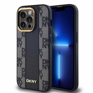 DKNY Leather Checkered Mono Pattern MagSafe ümbris jaoks iPhone 14 Pro - must