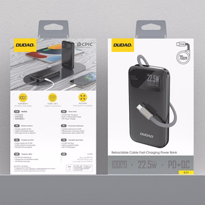Dudao K31 10000 mAh 22.5W PD Powerbank with Built-in Cable - Black