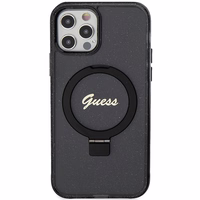 Guess Ring Stand Script Glitter MagSafe ümbris jaoks iPhone 12/12 Pro - must