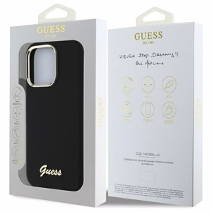 Guess Silicone Script Metal Logo & Frame Ümbris jaoks iPhone 16 Pro Max - must