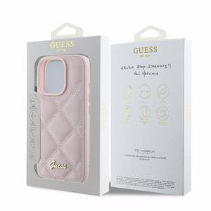 Guess Quilted Metal Logo iPhone 16 Pro Ümbris - Roosa