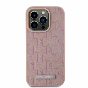 Кожаный чехол Karl Lagerfeld Monogram Metal Logo для iPhone 15 Pro Max - розовый