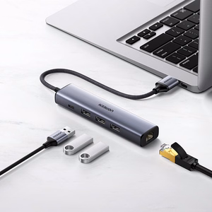 Ugreen CM475 multifunktsionaalne jaotur USB 3.0 - 3x USB / Ethernet RJ-45 / USB Type-C PD - hall