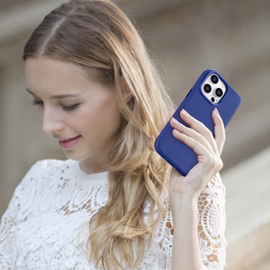 iCarer Litchi Premium nahkkott iPhone 14 Pro magnetiline nahkkott MagSafe tumesinine (WMI14220710-DB)