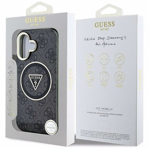 GUESS ümbris jaoks IPHONE 16 compatible with MagSafe GUHMP16SHG4PRTGK (IML Metal Glitter 4G Circle Triangle) must