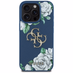Guess Grained Roses Big 4G logo ümbris jaoks iPhone 16 Pro - sinine