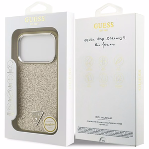 GUESS ümbris jaoks IPHONE 17 Pro compatible with MagSafe GUHMP17LPFGTSCMD (PU Glitter W/ Triangle Logo) kuldne