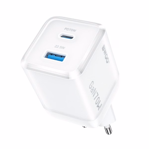 BWOO GaN wall laadija CDA224 QC 70W 1 x USB 1 x USB-C, valge