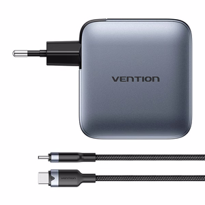 Vention power laadija 3x USB-C, 1x USB-A, (100W/100W/30W/30W) (hall) with USB-C to USB-C kaabel (1m) (must)