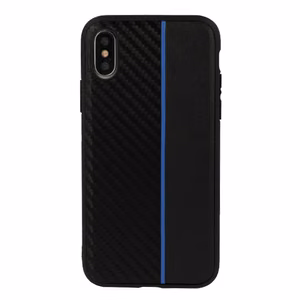 MOTO CARBON Ümbris jaoks Samsung Galaxy A6 Plus 2018 Must with sinine stripe