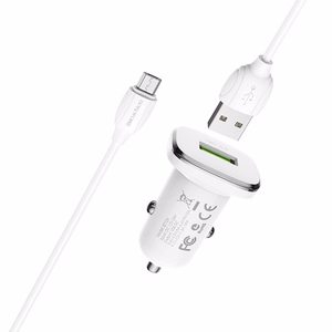 Borofone BZ12A Lasting Power QC3.0 18 W autolaadija Micro-USB kaabliga, valge