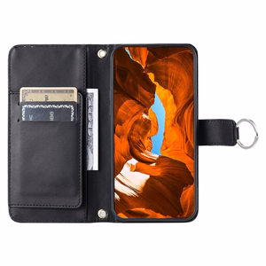 Samsung Galaxy A37 5G Leather Wallet Case with Stand and Shoulder Strap - Black