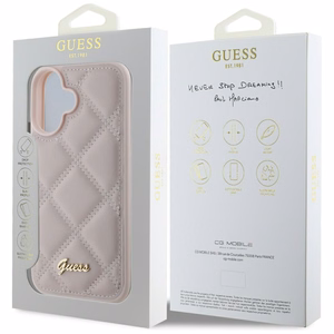 Guess Quilted Metal Logo iPhone 16 Ümbris - roosa