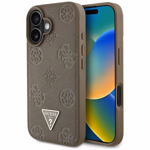 Guess Grained Hot Stamp Peony Triangle Logo MagSafe iPhone 16 Ümbris - Brown