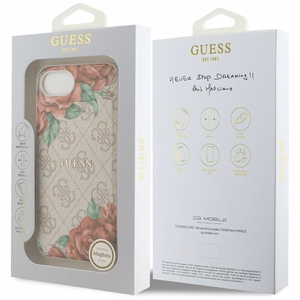 Guess 4G Flowers Print MagSafe iPhone 16e Ümbris - Roosa