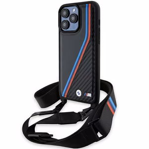 BMW M Edition Carbon Tricolor Lines & Strap ümbris jaoks iPhone 15 Pro Max - must