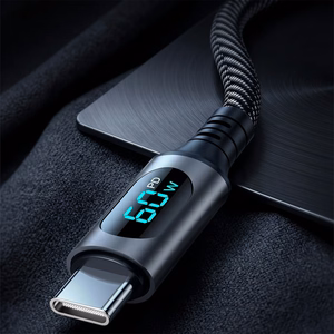 Blavec Zumi punutud kaabel Type C - Type C PD 60W 3A LCD-ekraaniga 1m Apple CarPlay/Android Auto must