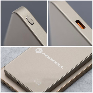 Powerbank compatible with MagSafe Forcell F-Energy SuperSlim F5K8 QC4.0 PD3.0 15W 5000 mAh titanium desert