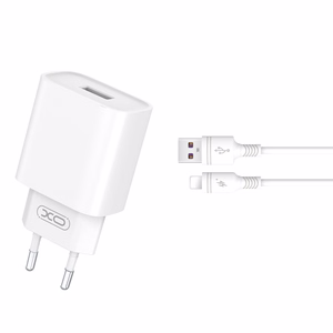 XO seinalaadija CE02D QC 3.0 18W 1x USB, valge + Lightning-kaabel