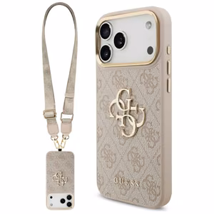 Guess 4G Big 4G Classic Logo Big Strap Metal Buttons чехол iPhone 17 Pro Max розовый