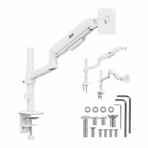 Ergo Office ER-691 W – gas-spring monitor arm for 17–32-inch screens, 1–10 kg, VESA up to 100×100, matte white