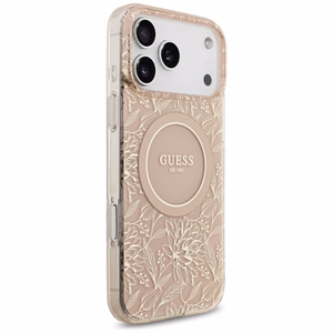 Guess IML Flowers Electro Pearl Strap MagSafe Ümbris jaoks iPhone 17 Pro Max - Roosa