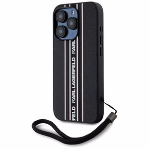 Karl Lagerfeld Saffiano Athleisure Stripes Cord iPhone 15 Pro Max Ümbris - Roosa