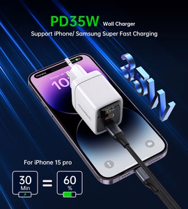 Choetech PD6051 2x USB-C PD 35W GaN wall Laadija with display - valge