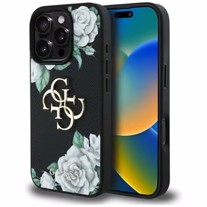 Guess Grained Roses Big 4G logo ümbris jaoks iPhone 16 Pro Max - must