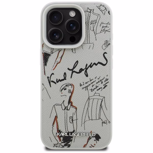 Karl Lagerfeld Grained Pattern & Logo MagSafe Ümbris for iPhone 16 Pro Max - hall