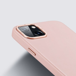 Dux Ducis Grit Leather Case for iPhone 14 Plus Elegant Faux Leather Cover (MagSafe Compatible) Pink