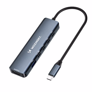 Wozinsky WHBC10Y4S 6-in-1 USB-C jaotur, alumiiniumist, 25 cm kaabliga, hall
