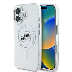 Karl Lagerfeld IML Metal Karl&Choupette Head MagSafe Ümbris jaoks iPhone 16 Plus - valge