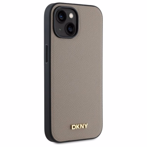 DKNY Grained Metal Logo MagSafe iPhone 15 Ümbris - Beige