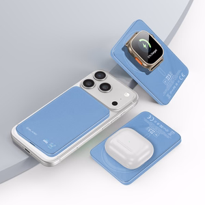 Blavec BJ-04 5000 mAh üliõhuke MagSafe-toega magnetiline akupank, 7,8 mm, USB-C, 22,5 W, kolm ühes (PBBJ04-MC5LB) (värv: helesinine; klaasviimistlus)