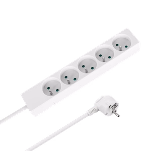 Rebel pikendusjuhe, 5 prantsuse tüüpi pistikupesa, 5 m, lülitita, 3×1,5 mm, valge