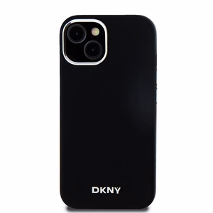 DKNY Liquid Silicone Small Metal Logo MagSafe Ümbris jaoks iPhone 15 Plus / 14 Plus - Must