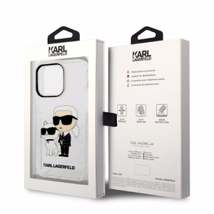 Karl Lagerfeld Glitter Karl&Choupette ümbris iPhone 14 Pro jaoks – läbipaistev