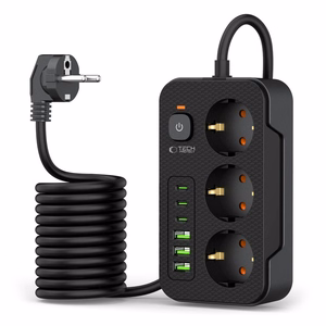 TECH-PROTECT PC3X6 PIKENDUSJUHE 3 USB & 3 TYPE-C & 3 PESA 200CM MUST