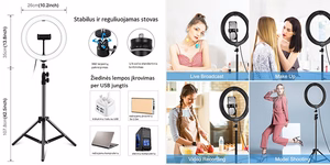 LED Ring Lamp 26 cm Koos Desktop Tripod Mount Up To 1.1m, Phone Clamp, USB