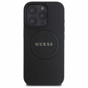 Guess Grained Kuldne Ring MagSafe ümbris jaoks iPhone 16 Pro Max - must