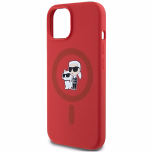 Karl Lagerfeld Silicone Karl&Choupette Heads Ring MagSafe iPhone 15 Ümbris - Punane