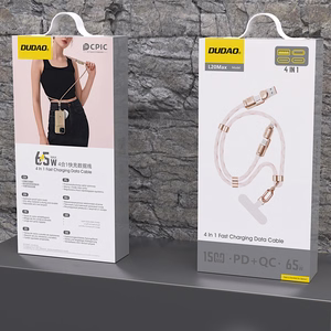 Dudao L20MAX 4in1 Kaabel / Lanyard USB-A / USB-C / Lightning PD QC 65W 1.5m - roosa
