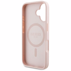 Guess Grained Hot Stamp Peony Triangle Logo MagSafe iPhone 16 Ümbris - Roosa